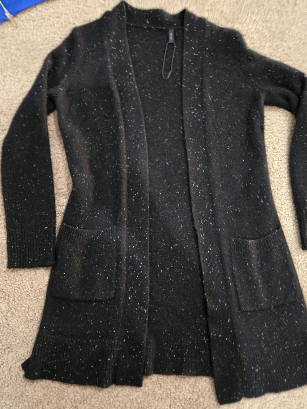 100% CASHMERE Black Speckled Open-Front Women's Cardigan Sweater